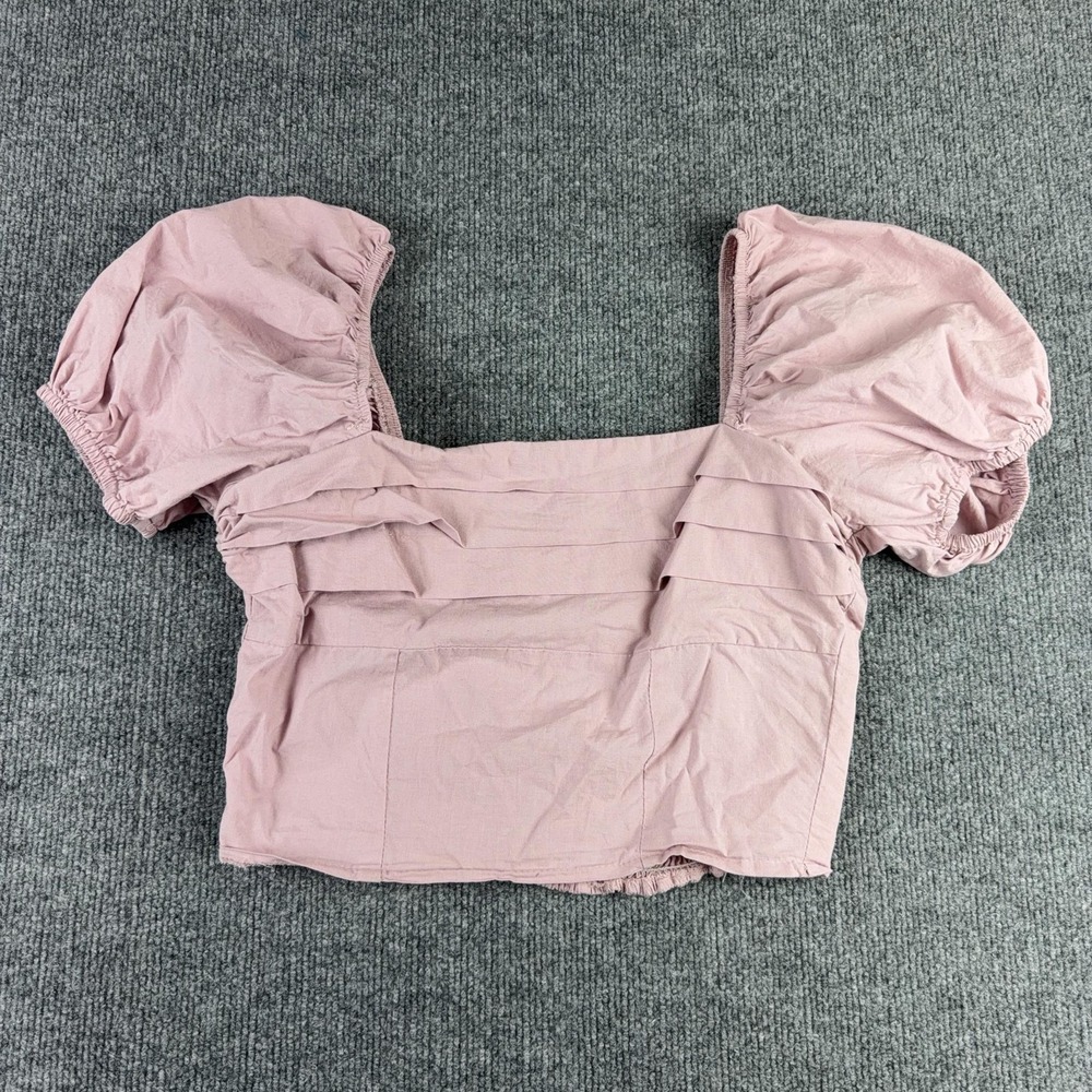 Sim & Sam Blouse Womens Medium Pink Square Neck Puff Sleeve Cropped Top
